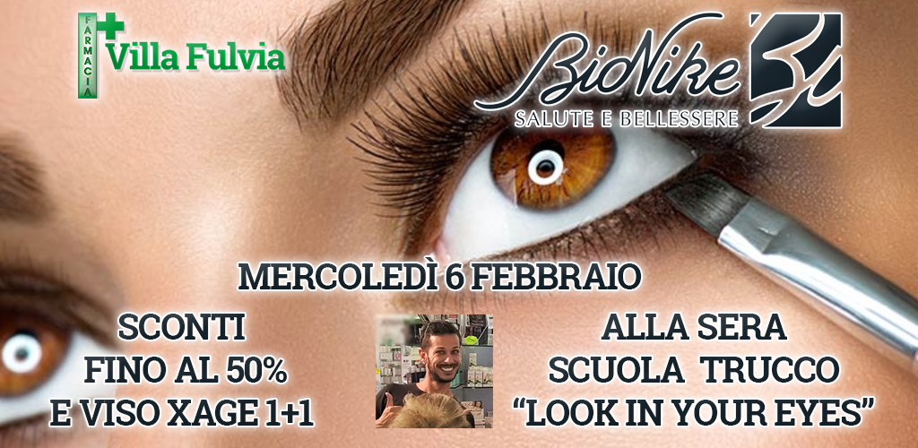 Mercoledì 6 Febbraio giornata BioNike: sconti fino al 50% e scuola trucco "Look in Your Eyes" 
