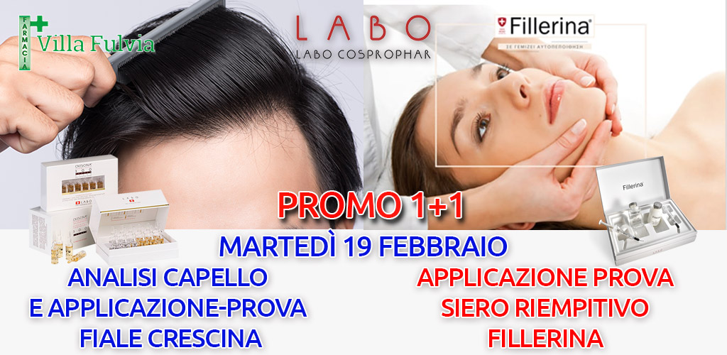 Martedì 19 Febbraio giornata Labo: analisi capello, trattamento di prova fillerina, promozioni speciali: 1+1