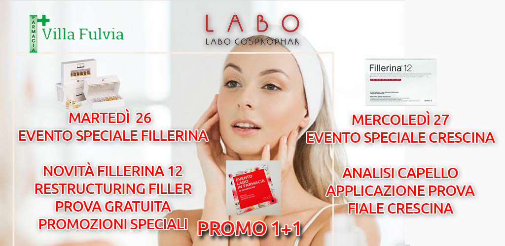 Martedì 26 e Mercoledì 27 Marzo grande evento LABO: novità Fillerina 12, promo speciali, analisi capelli, promo 1+1
