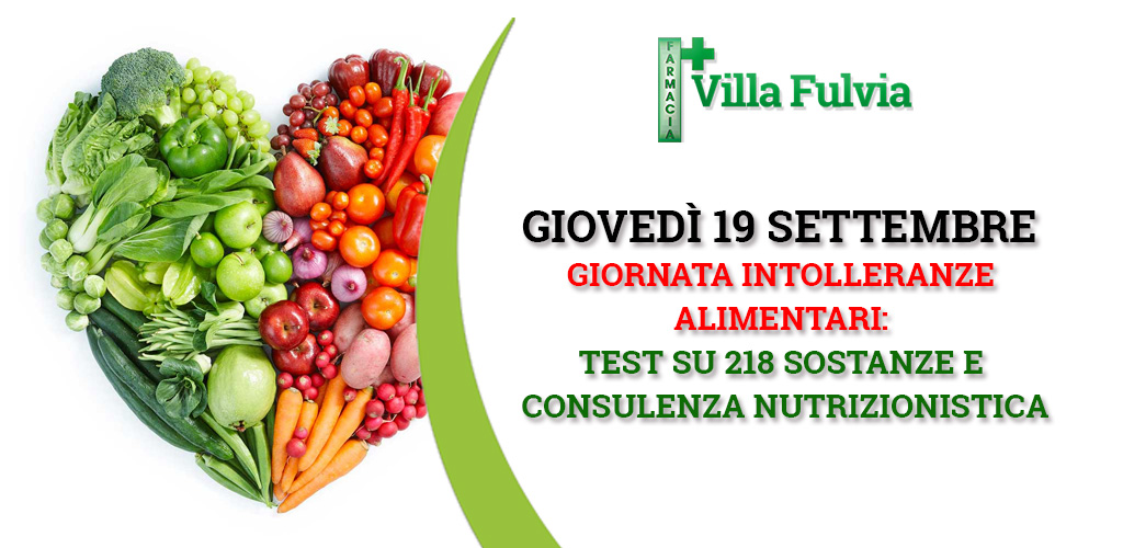 Giovedì 19 Settembre Giornata Intolleranze alimentari: test su 218 sostanze e consulenza nutrizionistica