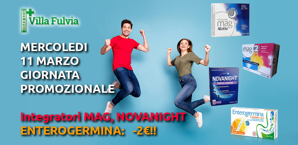 Mercoledi 11 marzo giornata promozionale integratori mag, novanight ed enterogermina: -2€ !