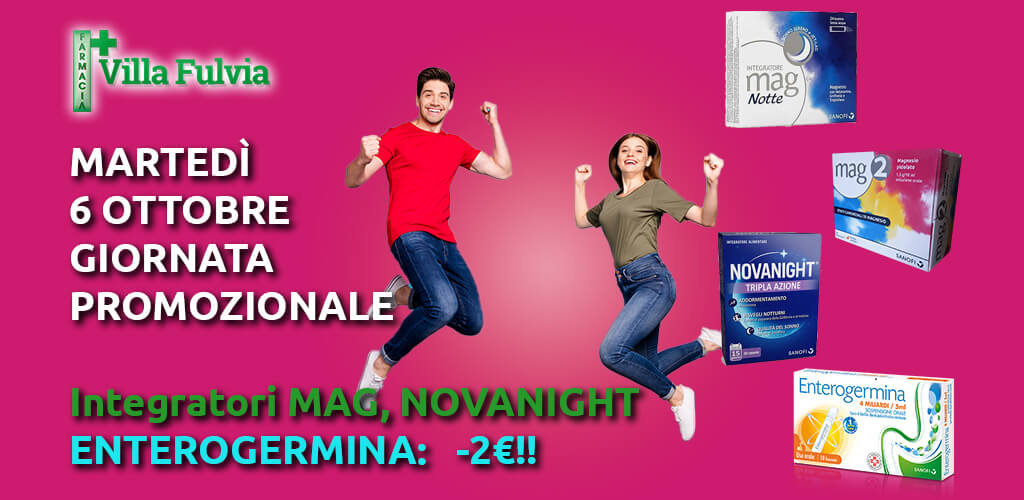 Martedì 6 Ottobre giornata promozionale integratori mag, novanight ed enterogermina: -2€