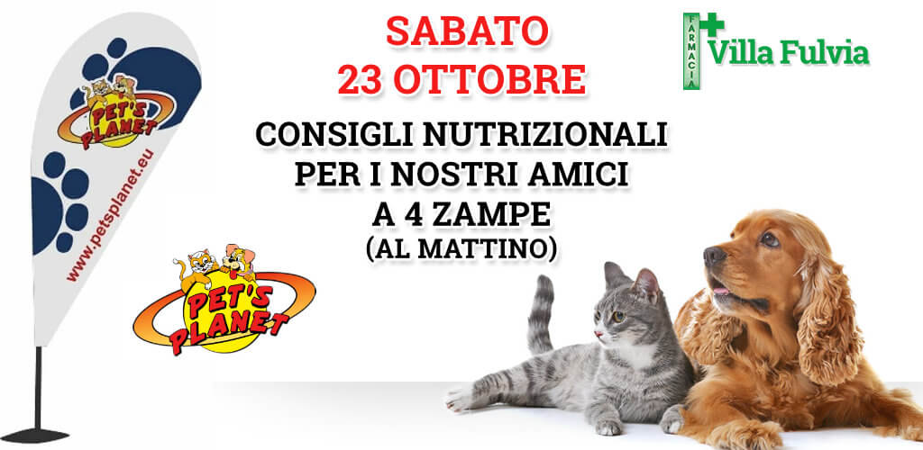 Sabato 23 Ottobre mattino consigli nutrizionali per i nostri amici a 4 zampe