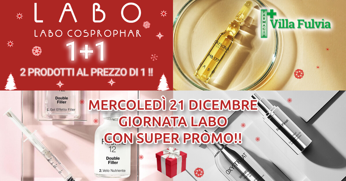 Mercoledì 21 dicembre giornata Labo: consulente dermocosmetica viso e capelli. Super promo!