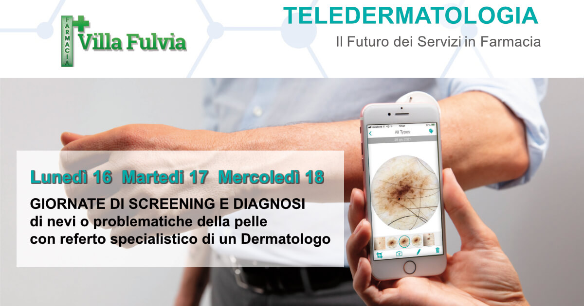 Lunedì 16 Martedi 17 Mercoledì 18 Gennaio GIORNATE DI SCREENING E DIAGNOSI  di nevi o problematiche della pelle con referto specialistico di un Dermatologo.