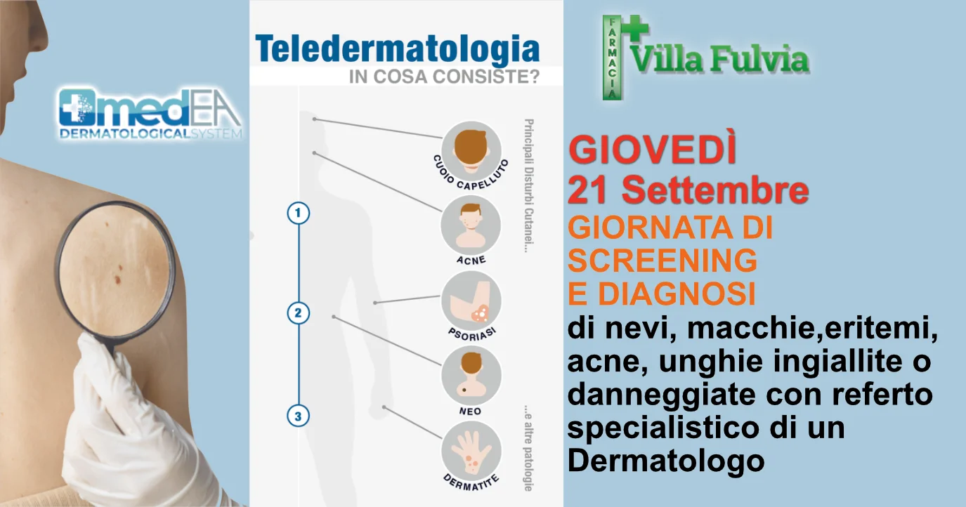 Giovedì 21 Settembre: GIORNATA dedicata alla valutazione di problemi della pelle, referto specialistico di un Dermatologo in poche ore