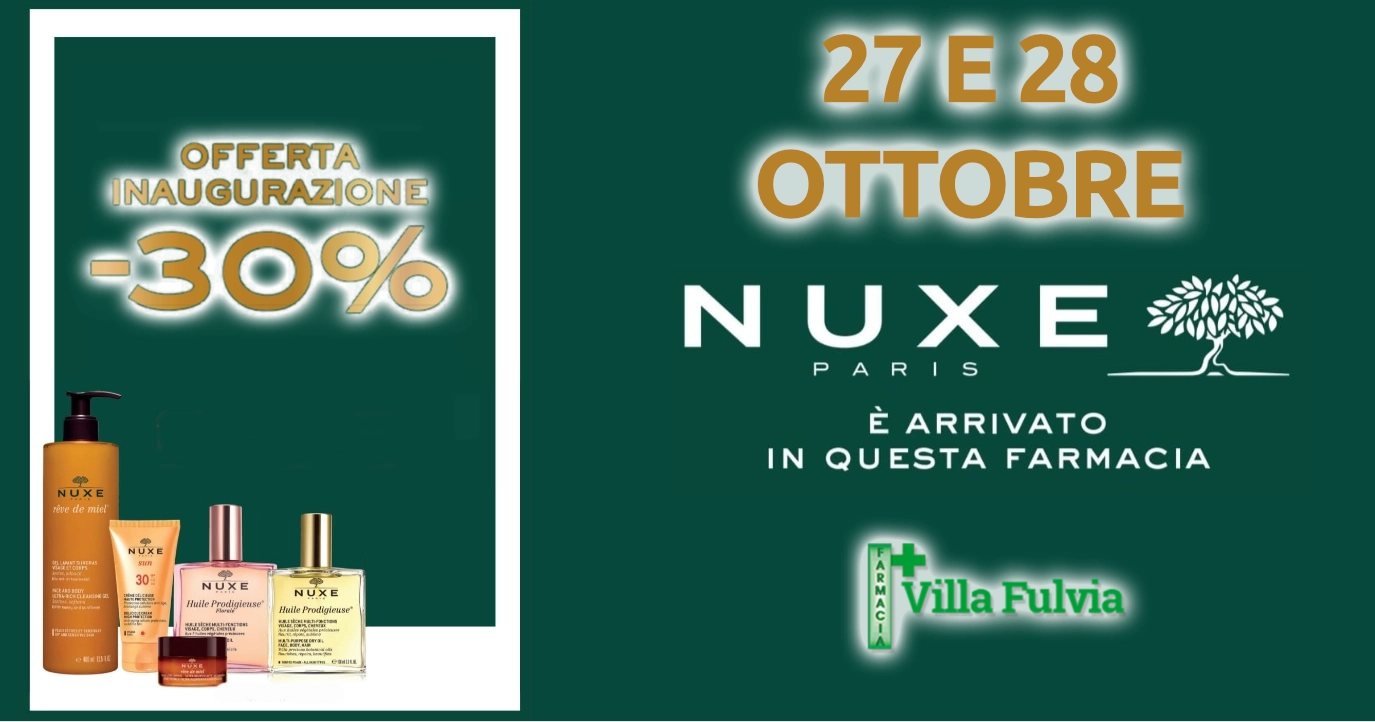   NUXE é arrivato in questa Farmacia! 27 e 28 Ottobre OFFERTA INAUGURAZIONE -30%