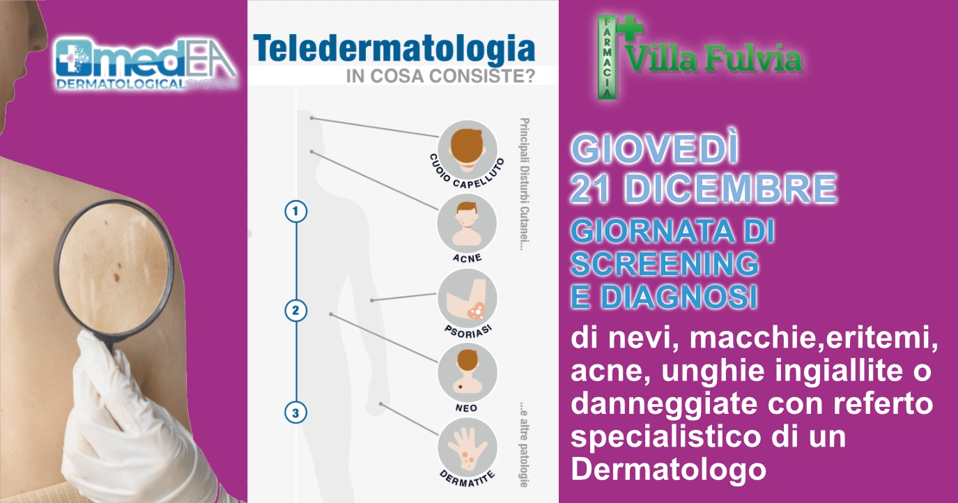 Giovedì 21 Dicembre: GIORNATA dedicata alla valutazione di problemi della pelle, referto specialistico di un Dermatologo in poche ore