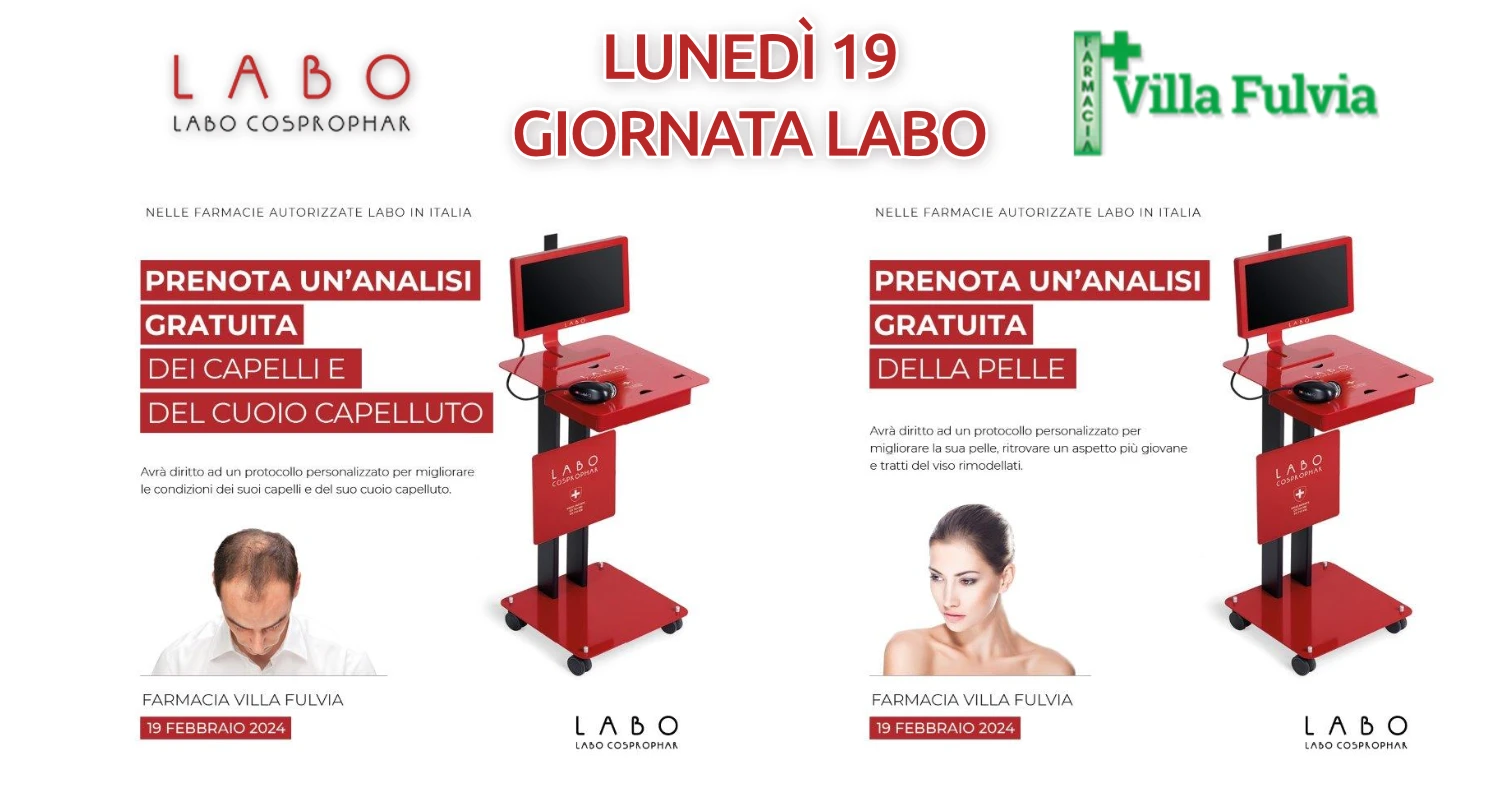 Lunedì 19 Febbraio giornata Labo con prove e trattamenti viso Super! analisi capelli e novità, sconto 30%