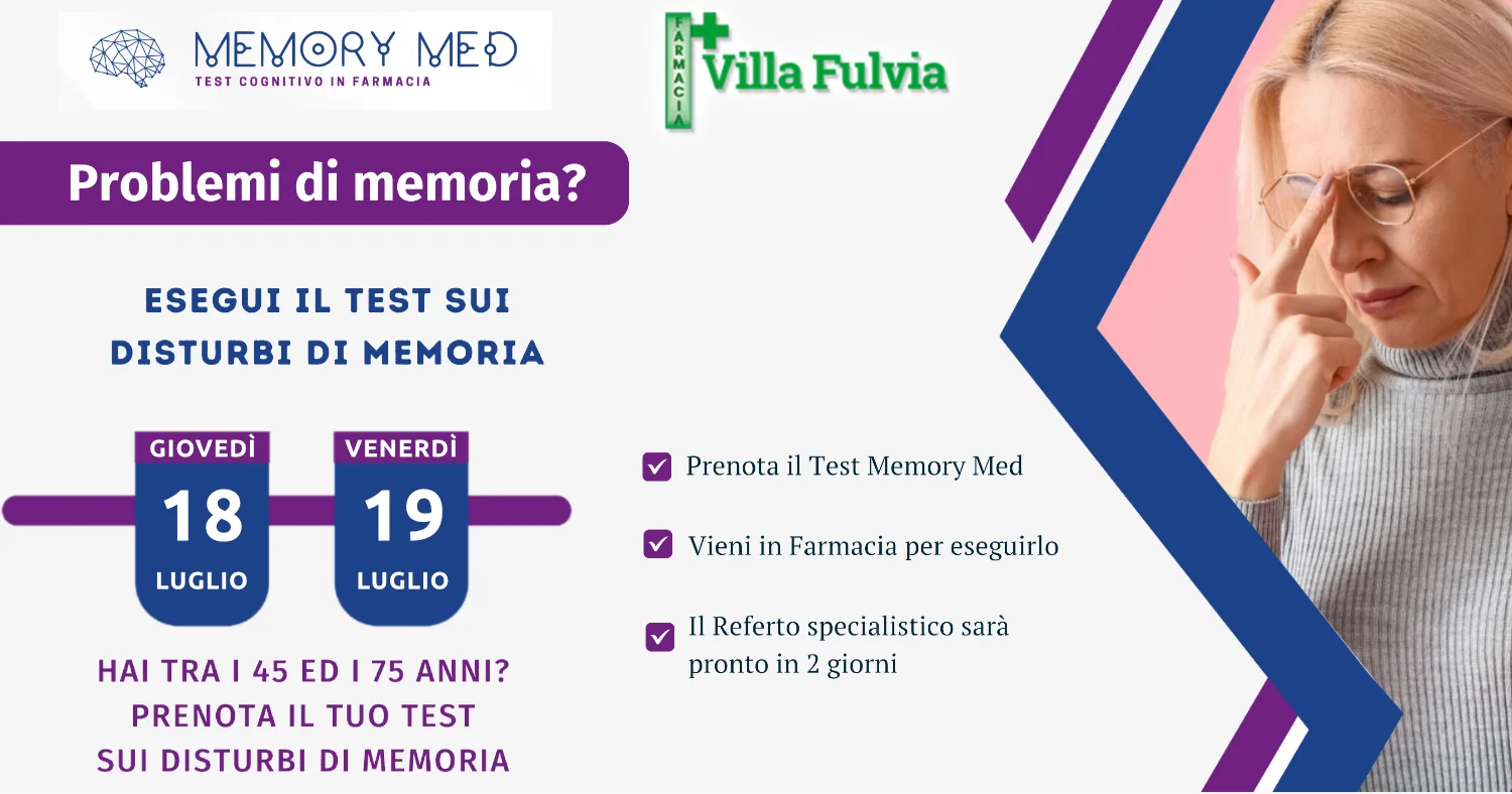 Giovedì 18 e Venerdì 19 Luglio giornate sulla prevenzione sui disturbi della Memoria