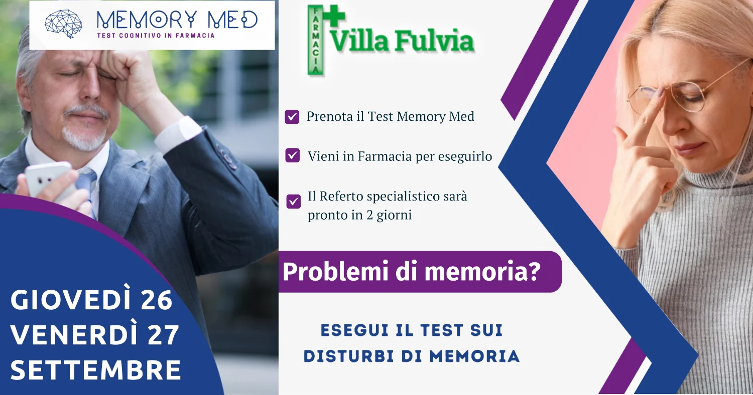 Giovedì 26 e venerdì 27 Settembre settimana della memoria test con referto specialistico