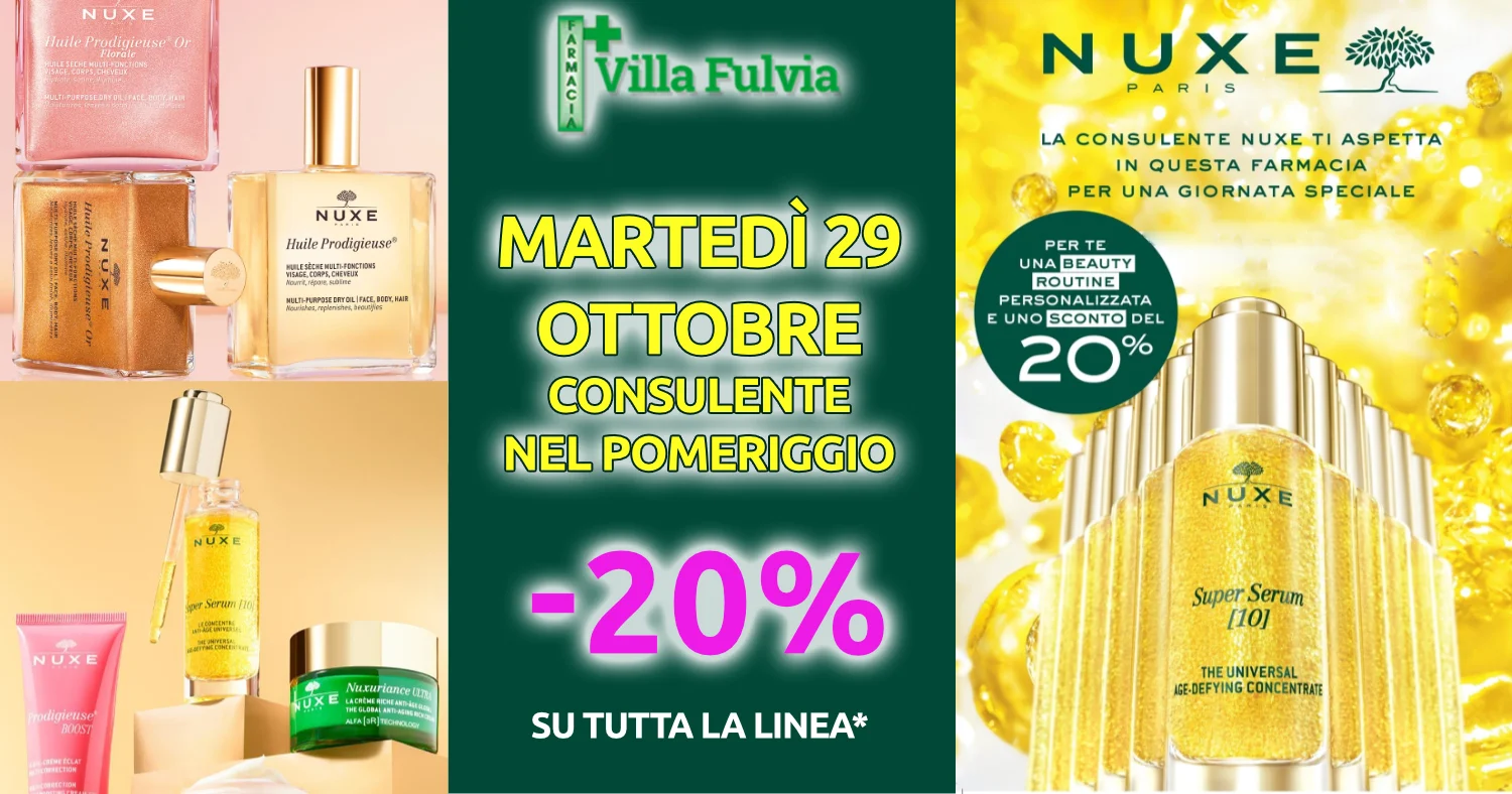 Martedì 29 Ottobre Nuxe -20% e consigli speciali e bellissimi omaggi