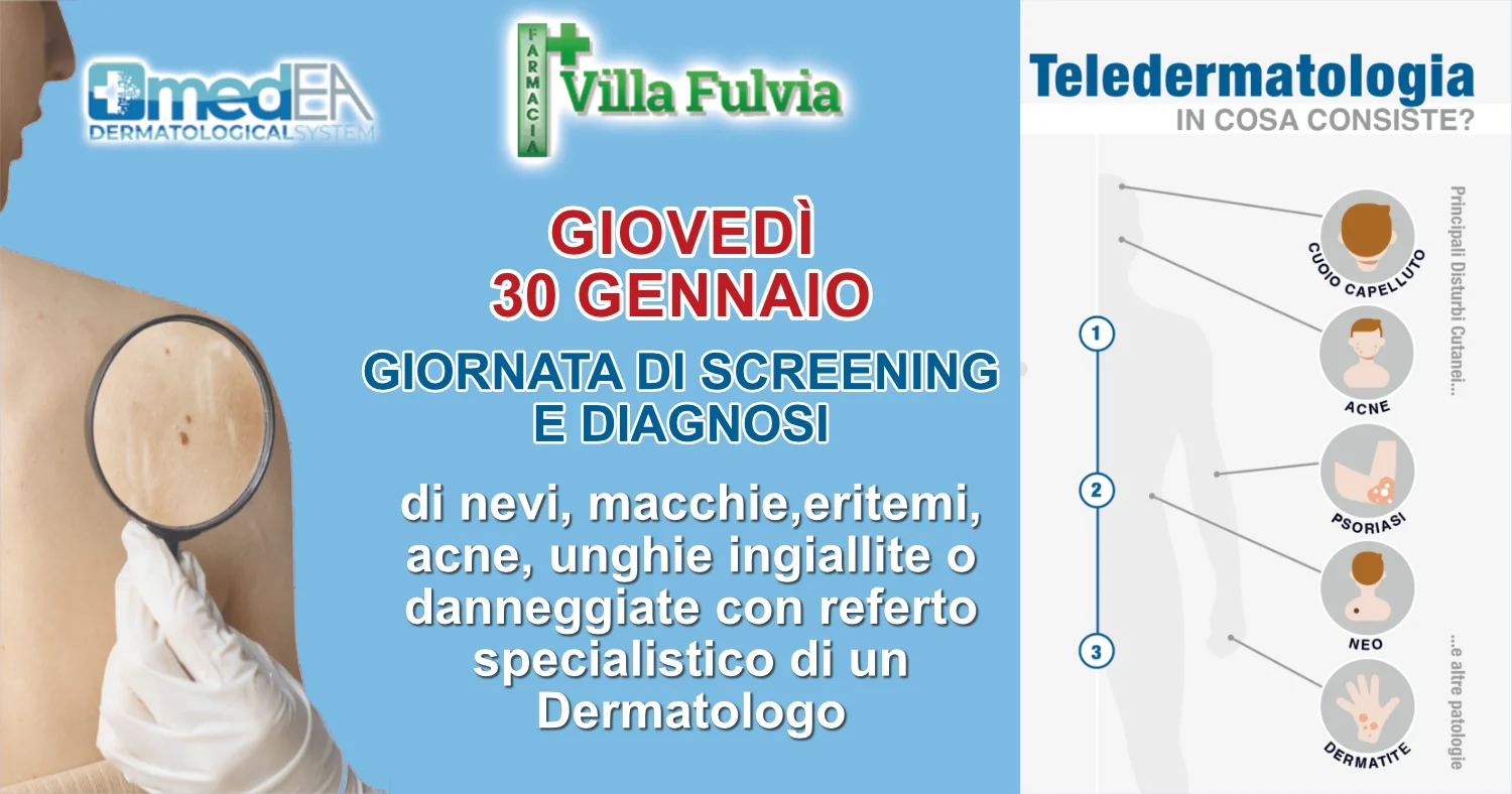 Giovedì 30 Gennaio: GIORNATA dedicata alla valutazione di problemi della pelle, referto specialistico di un Dermatologo in poche ore