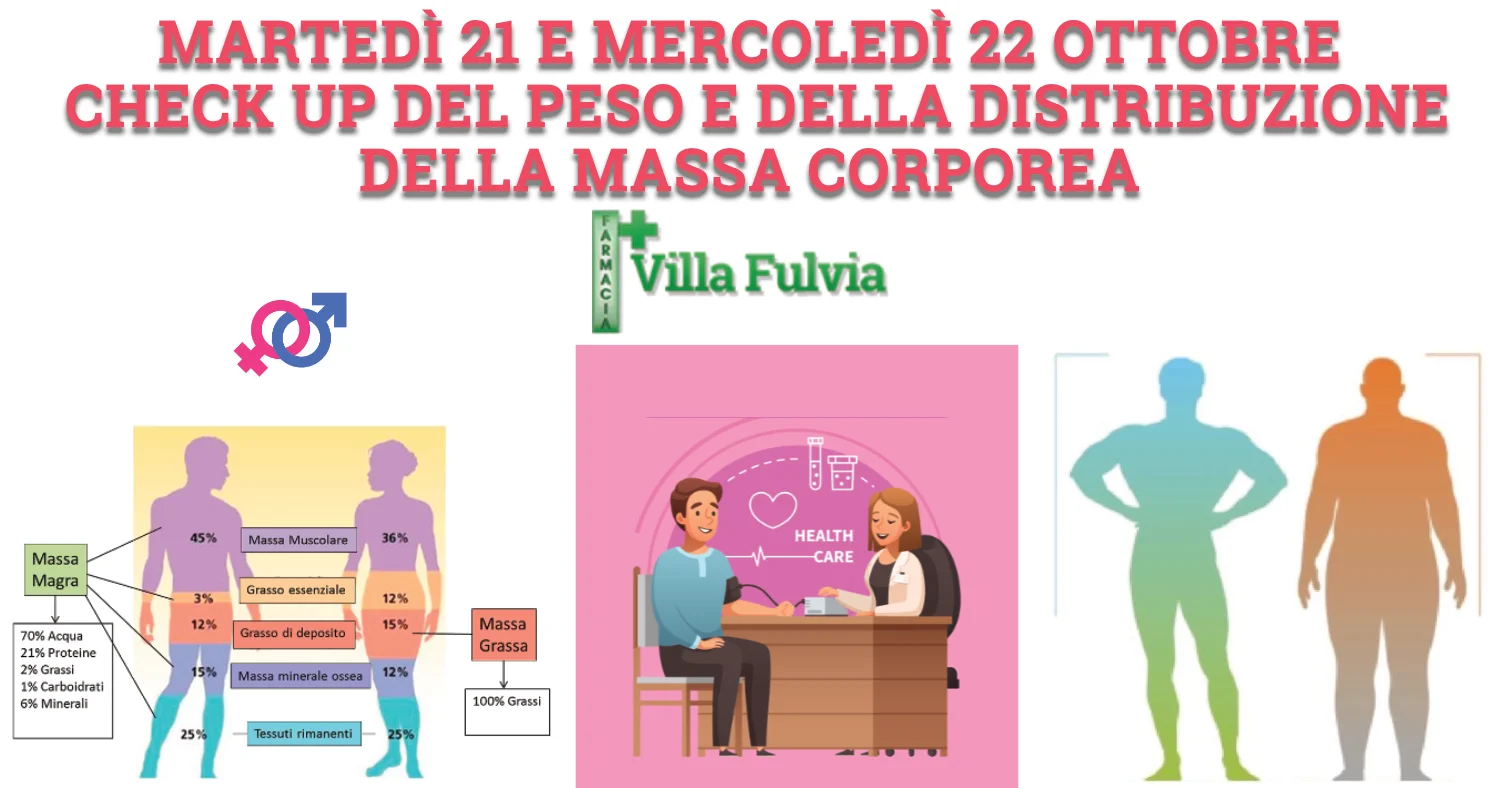Nelle giornate di Martedì 21 e Mercoledì 22 Ottobre puoi effettuare il CONTROLLO DEL PESO E DELLA DISTRIBUZIONE DELLA MASSA CORPOREA: