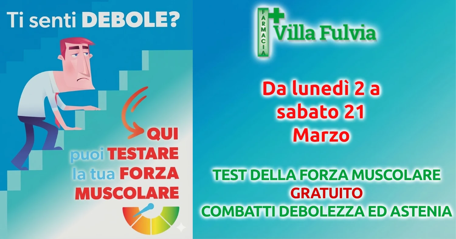 Dal 2 al 21 Marzo TEST gratuito della FORZA MUSCOLARE Consigli contro Astenia e Sarcopenia